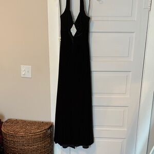 Vintage Elegant Black Halter Dress with Rhinestone Accent Sweetheart Neckline
